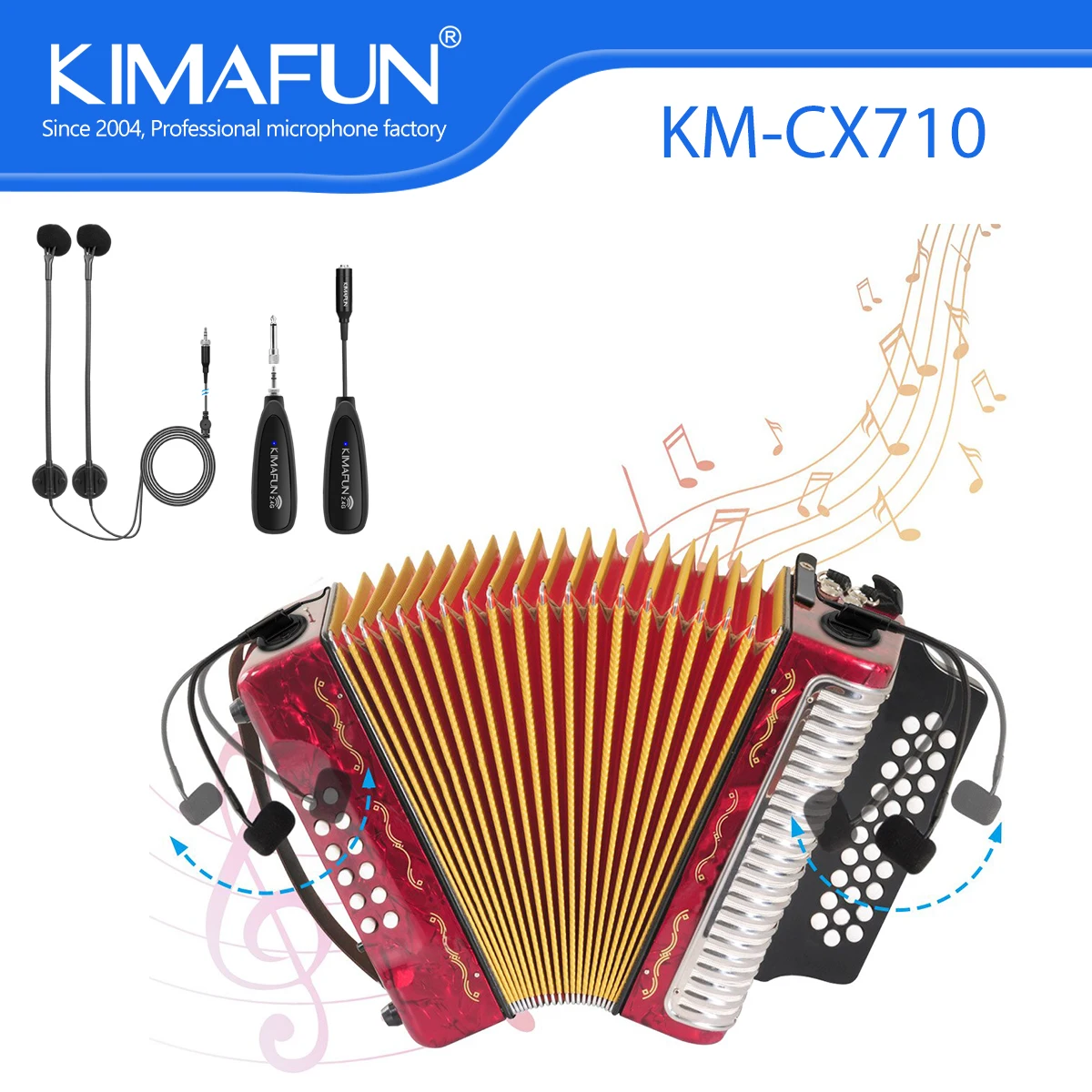 Беспроводной гармошкой KIMAFUN 2 4G микрофон с двойным микрофоном передача звука