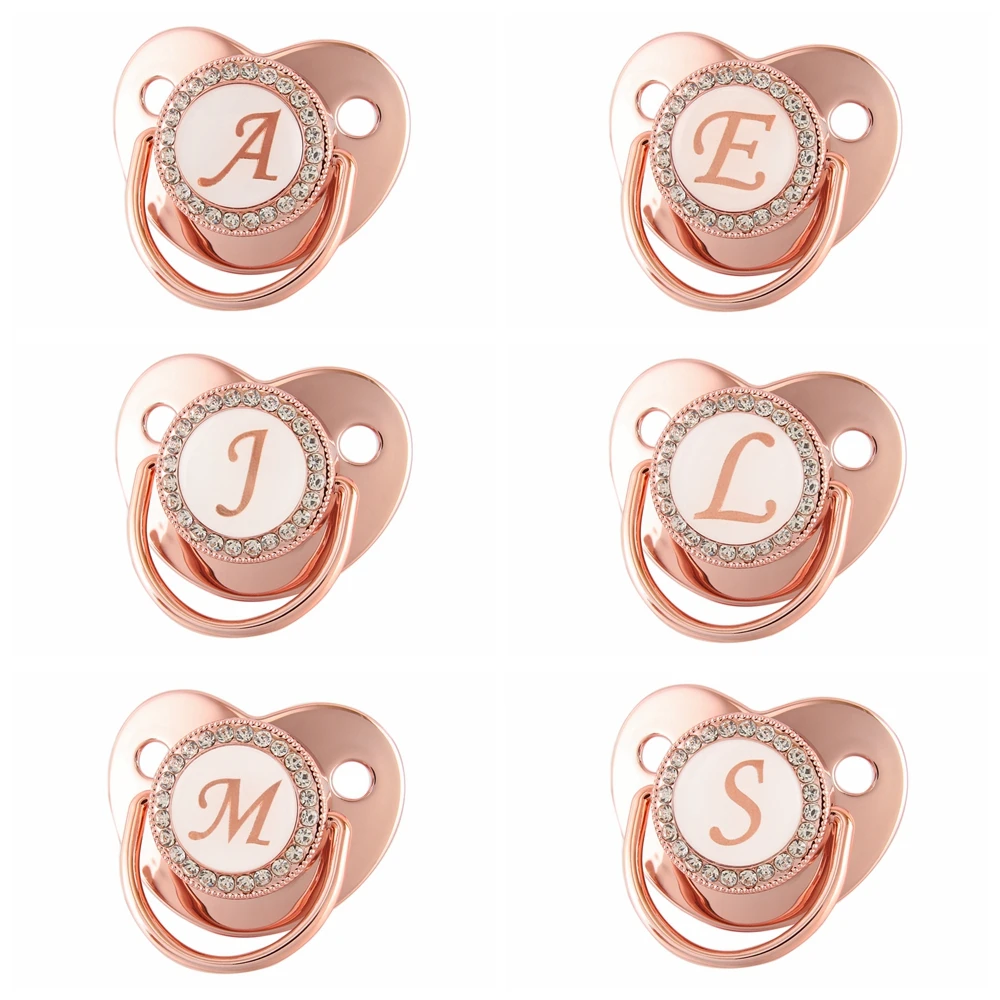 

26 Name Initial Letters Baby Pacifier Newborn Silicone Pacifier Rose Gold Bling Infant Nipple BPA Free Soother Dummy 0-12 Month