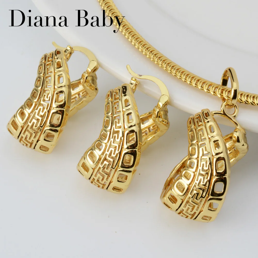 

Diana Baby Jewelry Set Earrings Pendent Necklace Copper 14k Gold Planted Geometric Exaggerate For Women Daily Wear Party Gift