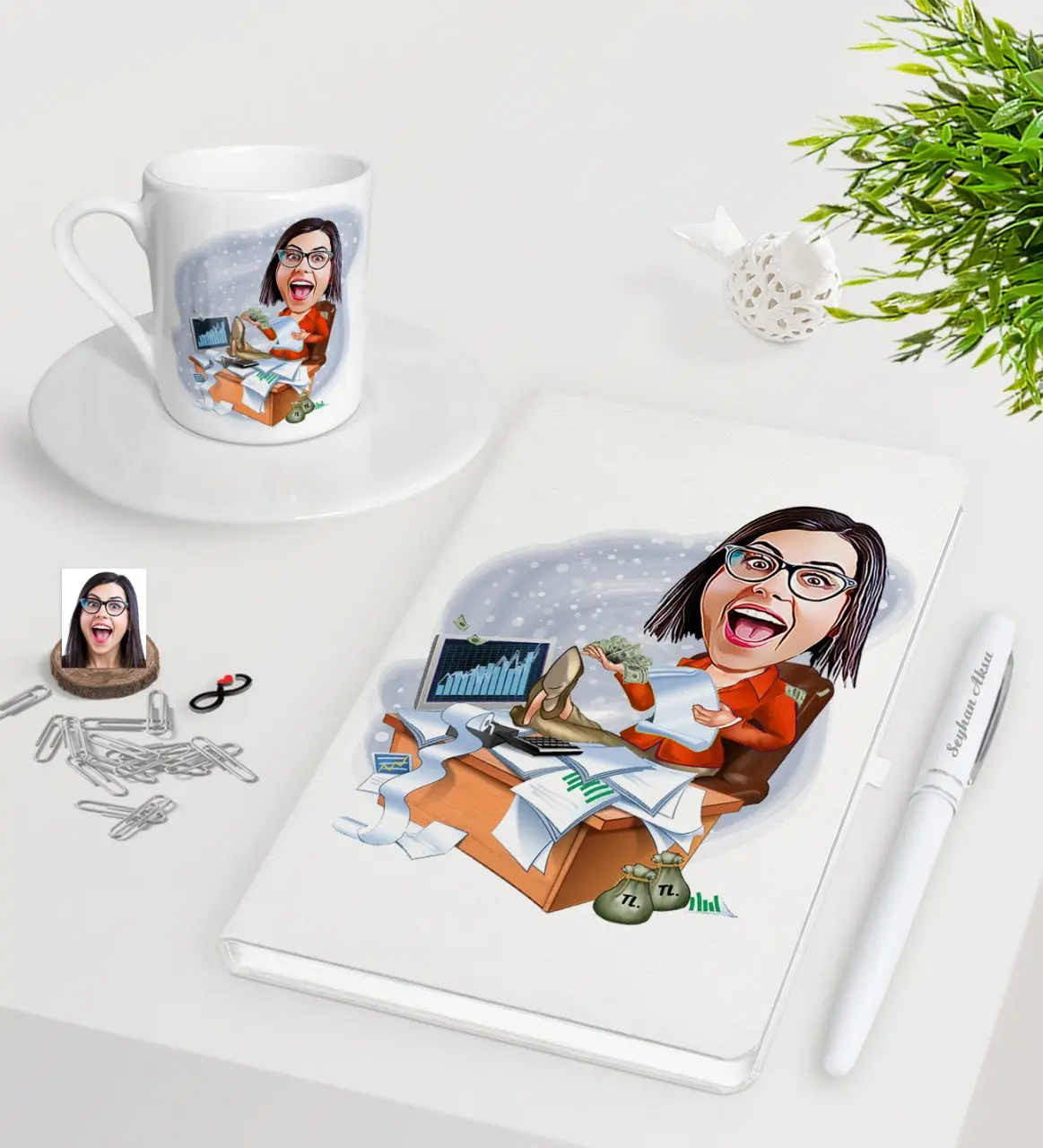 

Персонализированные Женские банкиры карикатура белая ручка для записной книжки чашка для кофе по-турецки Seti-1