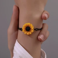 vintage bohemian sunflower leather rope bracelet charms resin large daisy flower bracelet for women men statement jewelry