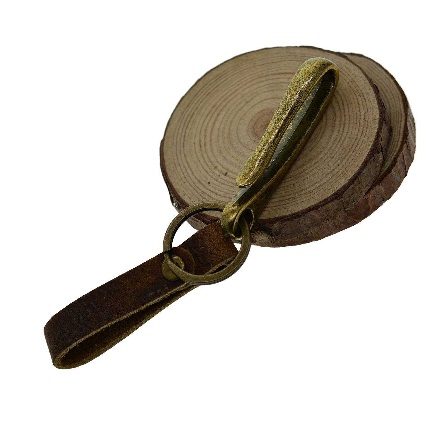 

Retro Bronze Japanese Fishhook U hook full grain Cow leather strap Keychain keyholder EDC Fob business daddy boyfirend gift