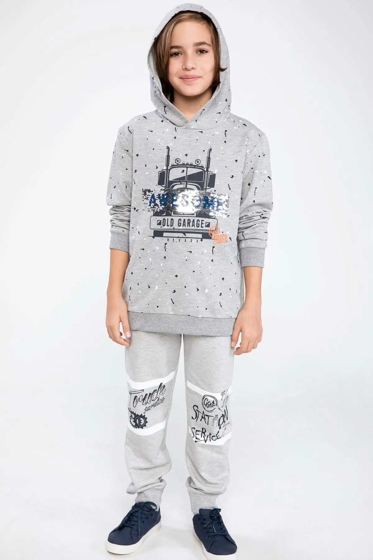 DeFacto/Новые модные толстовки с капюшоном для мальчиков мультяшным автомобилем