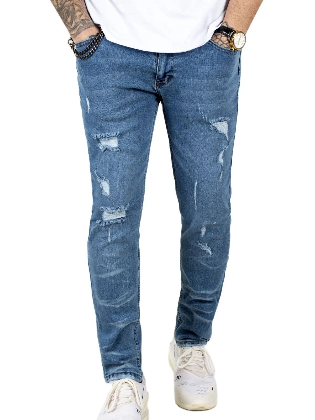 

DeepSEA Male Blue Denim Pants Slim Fit Cotton Denim Lycra High Quality Mid Waist Tight Bell-Bottomed Casual Business Four Seasons 2100105