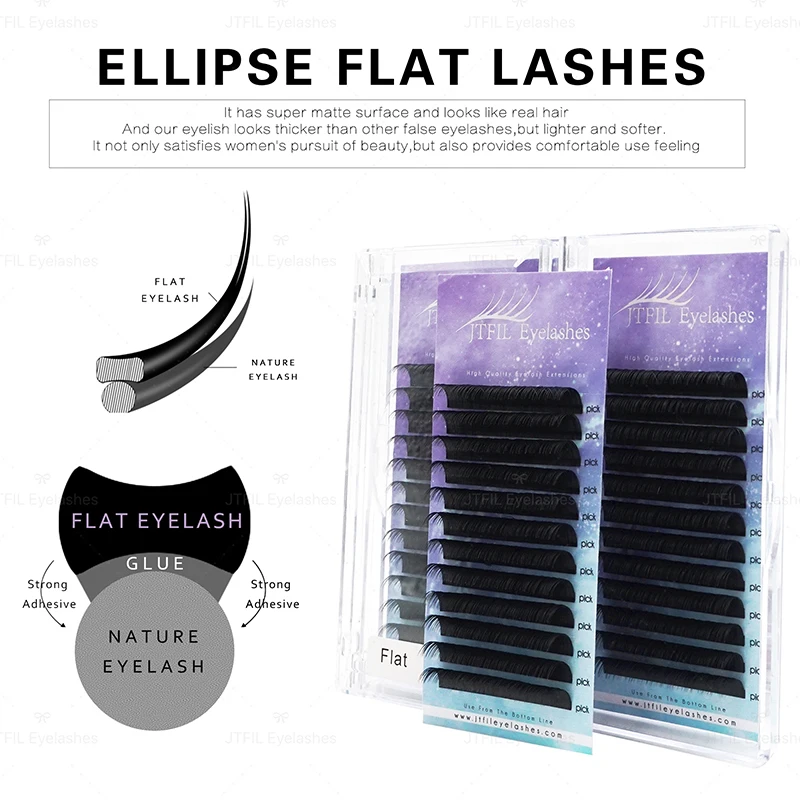 

Flat Ellipse Lashes Flat Lash Extension for Professionals with Split Tips Soft Silk Flat Eye Lashes Matte Black Lash CC/DD Curl