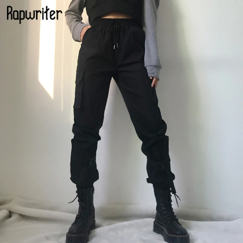 

Rapwriter Boyfriend Style Cargo Pants y2k High Waisted Sweatpants Big Pocket Jogger Pants Harajuku Full Length Capris Streetwear
