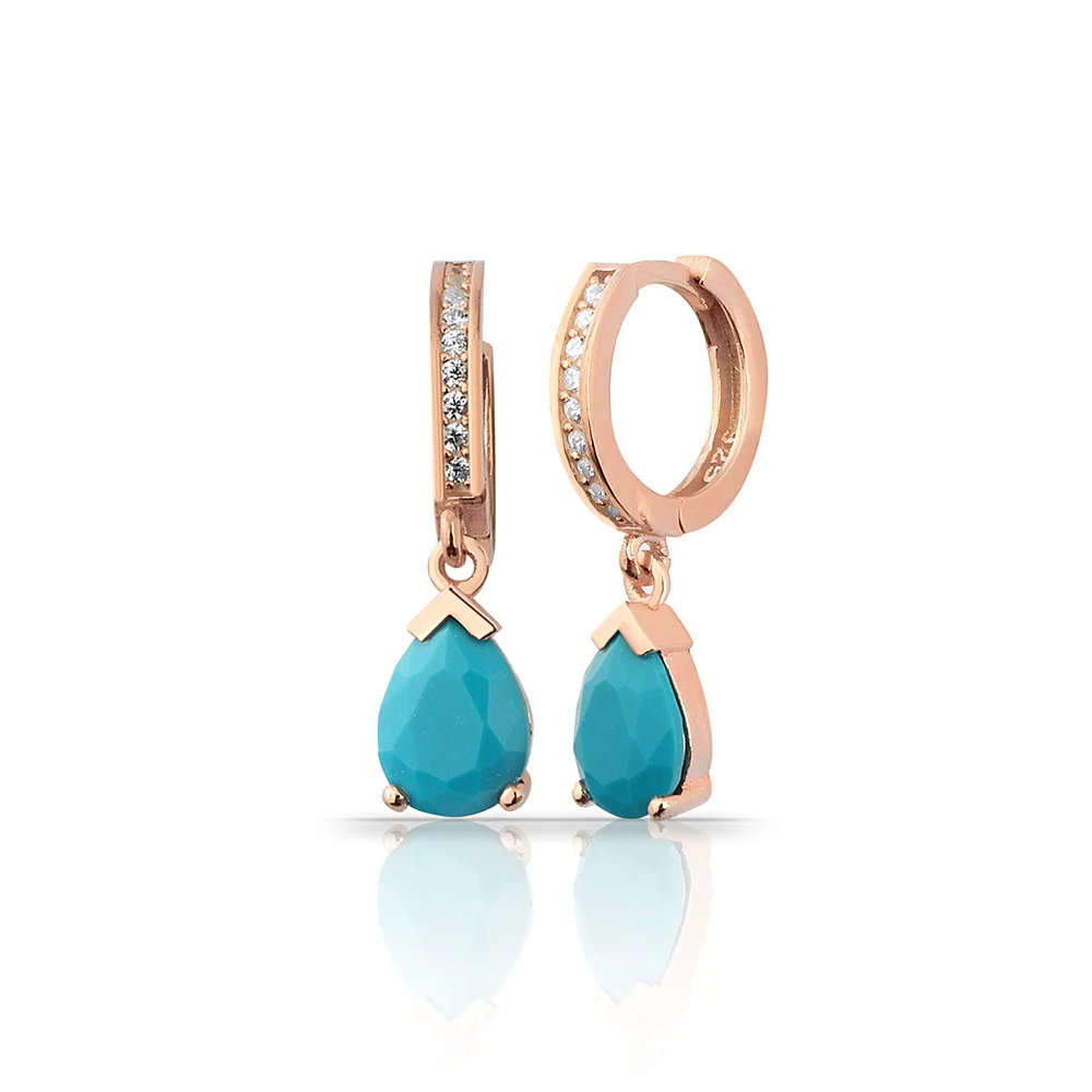 

Good Looking Tear Drop Rose Gold Plated Women's 925 Sterling Silver Jewelry Earrings with Turquoise