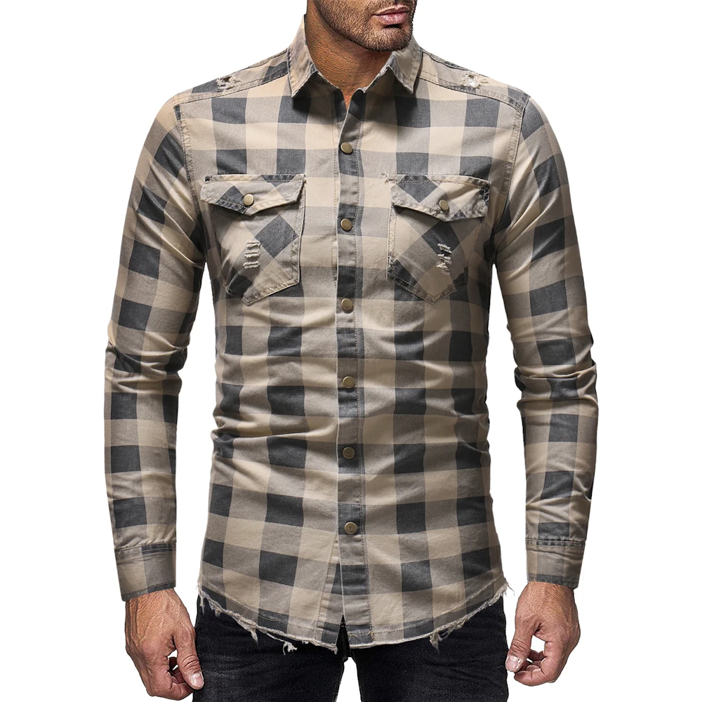Mens Casual Shirts 2022 Single Breasted Mens Slim Fit Dress Long Sleeve Shirts Lattice Male Social Shirts Designer Chemise Homme