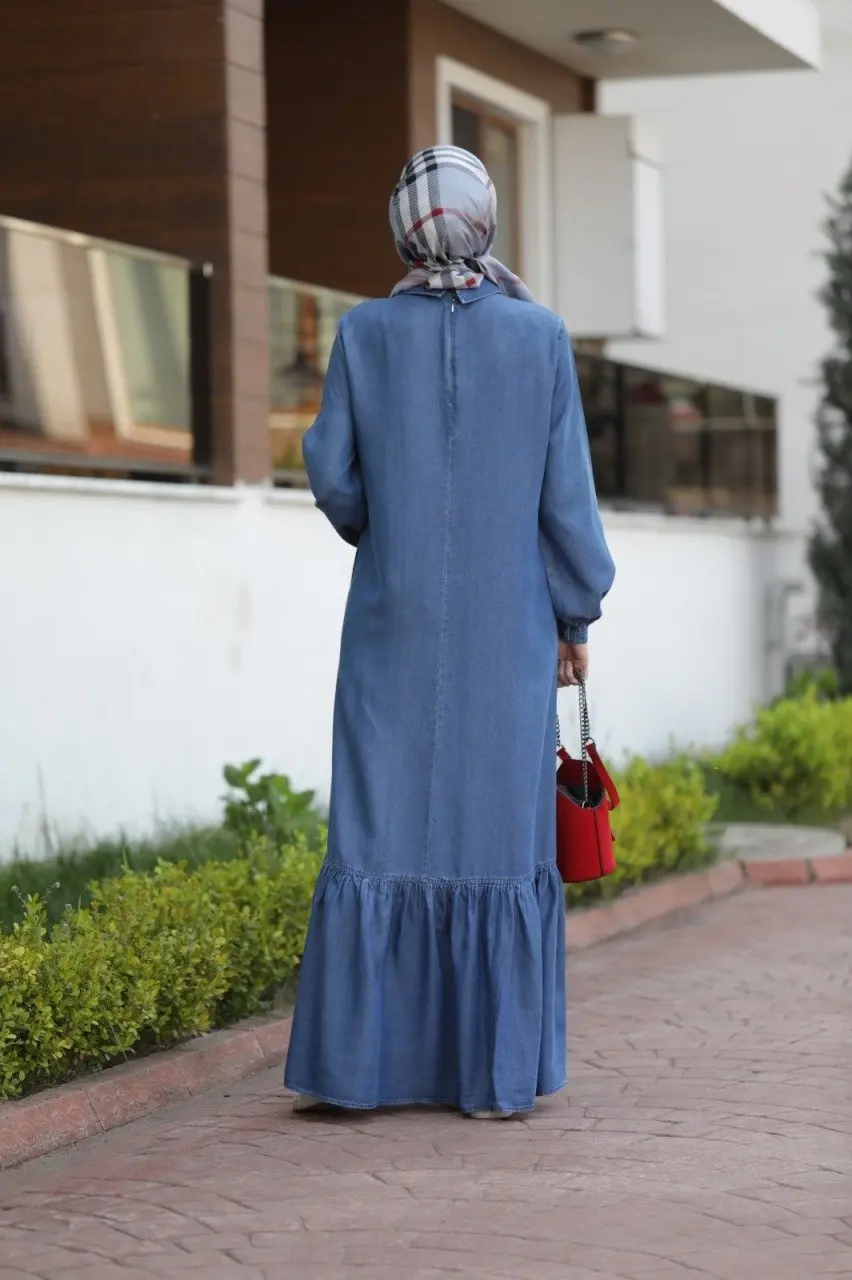 

Long Tencel Dress Frilled Women Dress Turkish Fashion Islamic Muslim Modern Clothing Turkey 2069