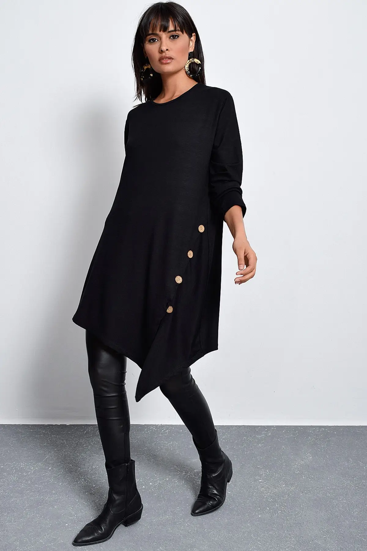 Крутая и сексуальная Женская Асимметричная блузка с черной пуговицей LV95 |