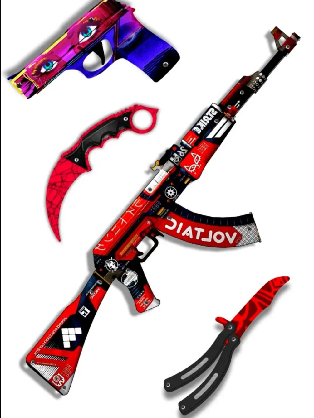 Set of wooden CS go automatic gun kerambit knife butterfly KS | Игрушки и хобби