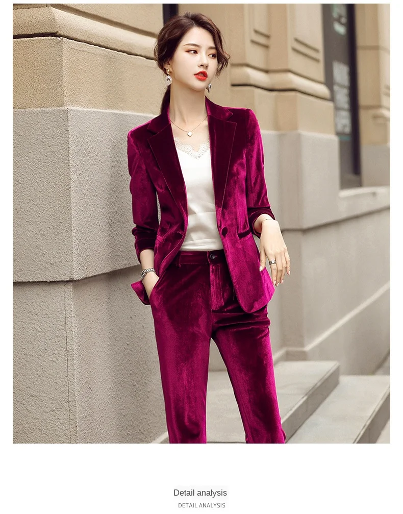 2022 New Womens Velvet Two-piece Elegant Temperament Commuter Office Suit Pants Suit