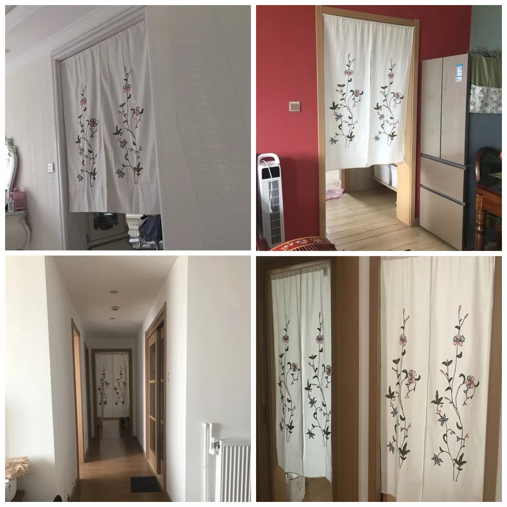 

Abstract Flowers Grass Little Bee Handmade Embroidered Honeycomb Fabric Noren Curtain Room Dividers Doorway Window Tapestries