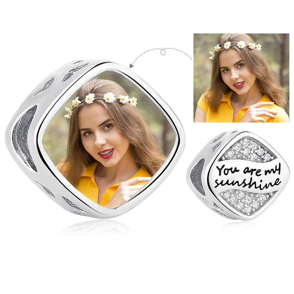 

BELAWANG Custom Photo Charms 925 Sterling Silver Crystal You Are My Sunshine Bead Fit Original Bracelet DIY Jewelry Making