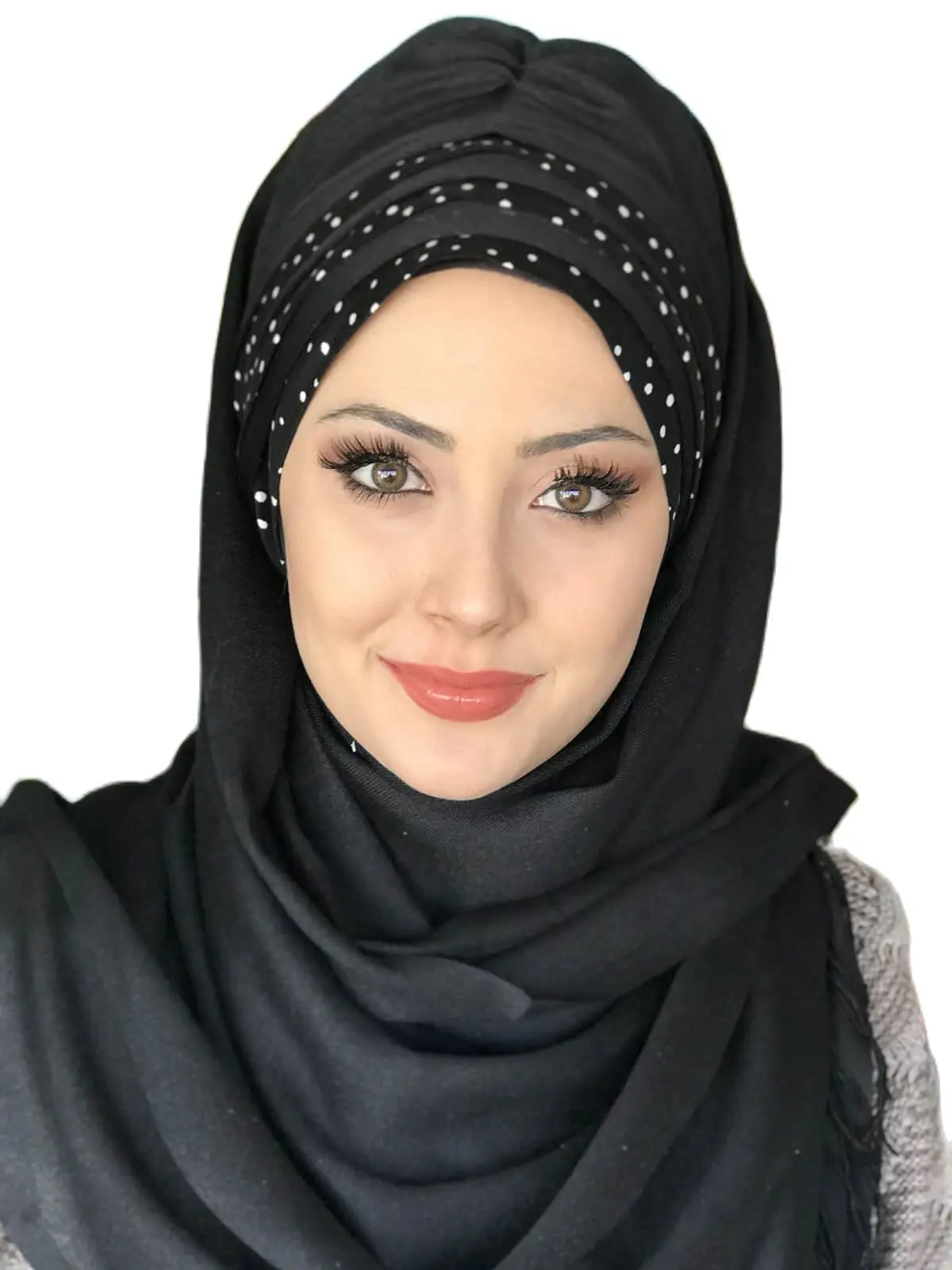 

Islamic Fashion Muslim Women Hijab 2021 New Trend Bone Beanie Scarf Buckle Ready Sal Piping Polka Dot Black Instant Shawl