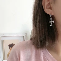 vintage cross pendant earrings for women stainless steel silver color metal drop earring emo gothic jewelry gift bijoux femme