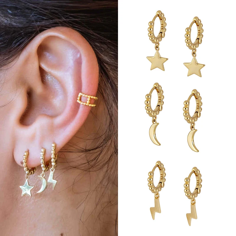 

CRMYA Silver Gold Filled Huggie Earring Classic Star Moon CZ Zircon Charm Hoop Earrings for Women Drop Dangle Earings Jewelry