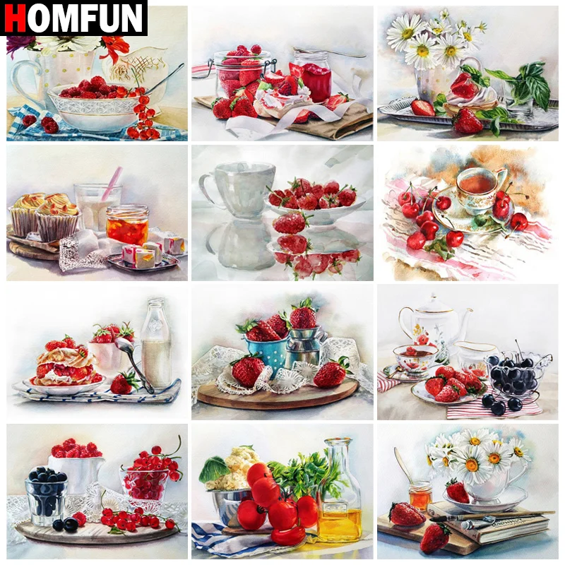 Алмазная живопись HOMFUN Клубничный пирог полное квадратное/Круглое украшение для