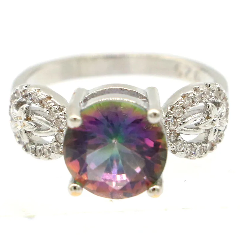 

20x9mm Lovely Cute 2.9g Fire Rainbow Mystic Topaz CZ For Ladies Fine Jewelry Daily Wear Silver Rings Wholesale