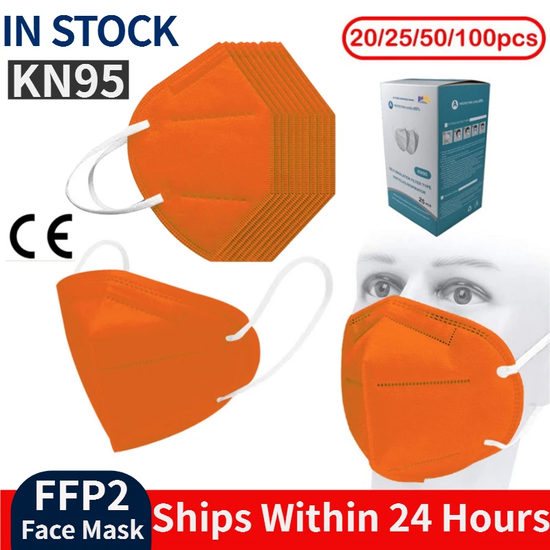 20 100 ПК KN95 Mascarillas CE FFP2 оранжевый лицевая маска для лица из 5 слоев Фильтр Защитный