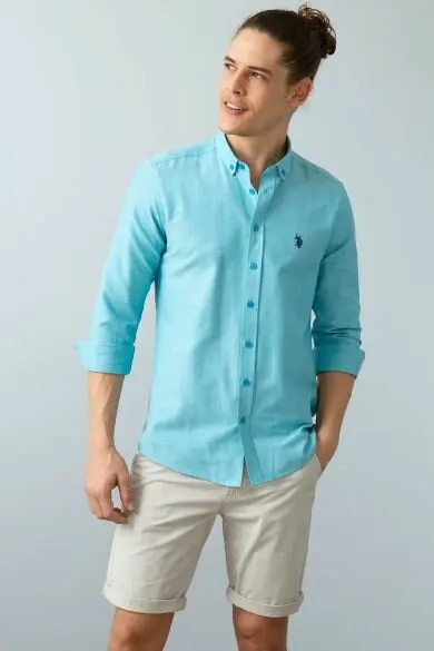 U.S. POLO ASSN. Men's Woven Gomlek - Цвет: Teal