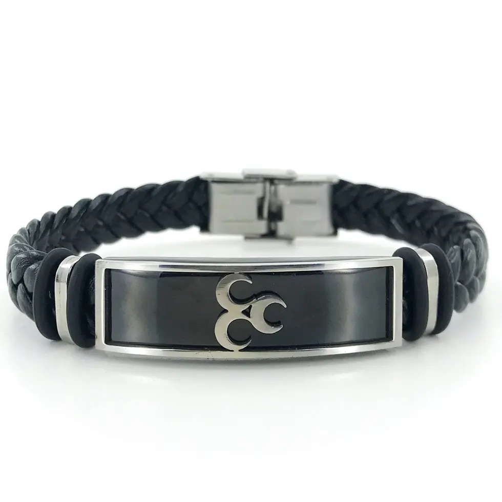 

CCc 3 Three Crescent Knitted Leather Steel Male Bracelet