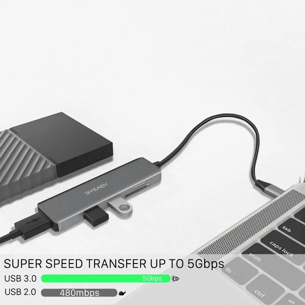 BYEASY USB C Hub Card Reader 5 in 1 3.1 with SD/TF and 3 3.0 Ports for Apple MacBook Pro Ultra Slim | Электронные компоненты и