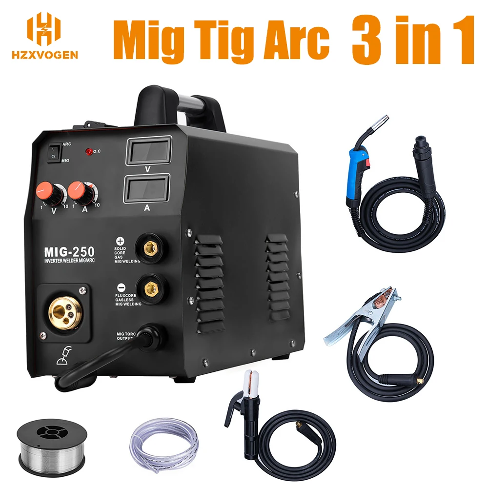 

HZXVOGEN Mig Welder MIG250 TIG ARC MMA 3 in 1 Function Gas & Gasless Welding Machine Fit 0.8mm 1mm Flux Core Solid Wire