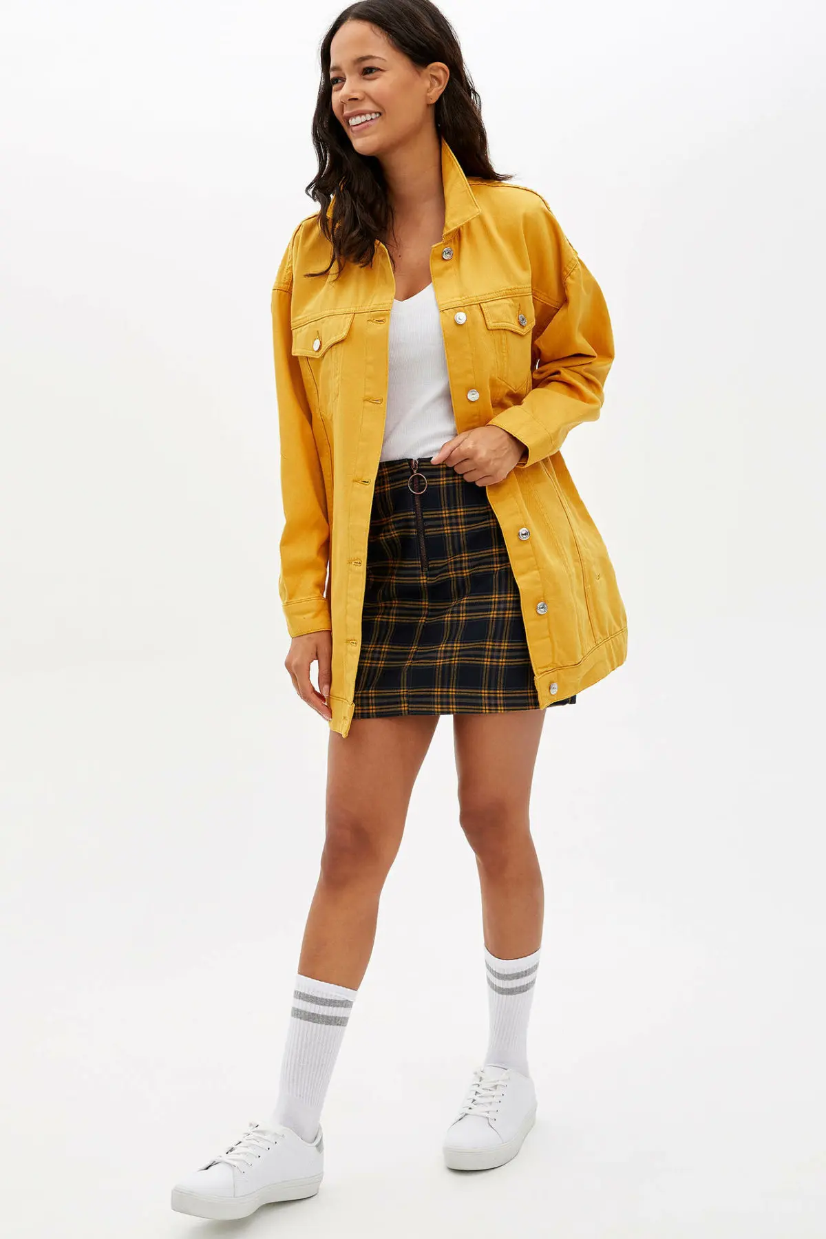 Дефакто Новая женская модная тканая юбка Женская клетчатая стильная короткая на