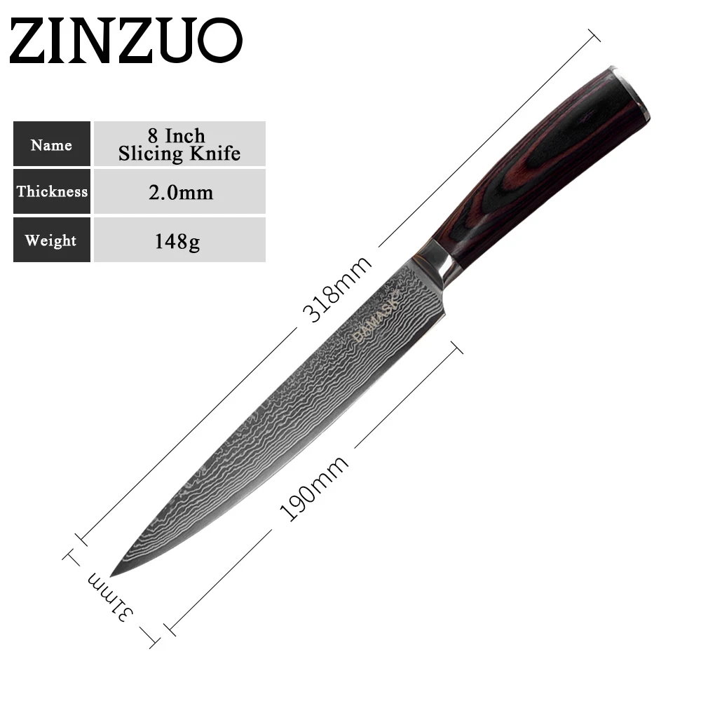 Нож для нарезки ZINZUO с Дамасским лезвием 8 дюймов кухонный нож высшего класса