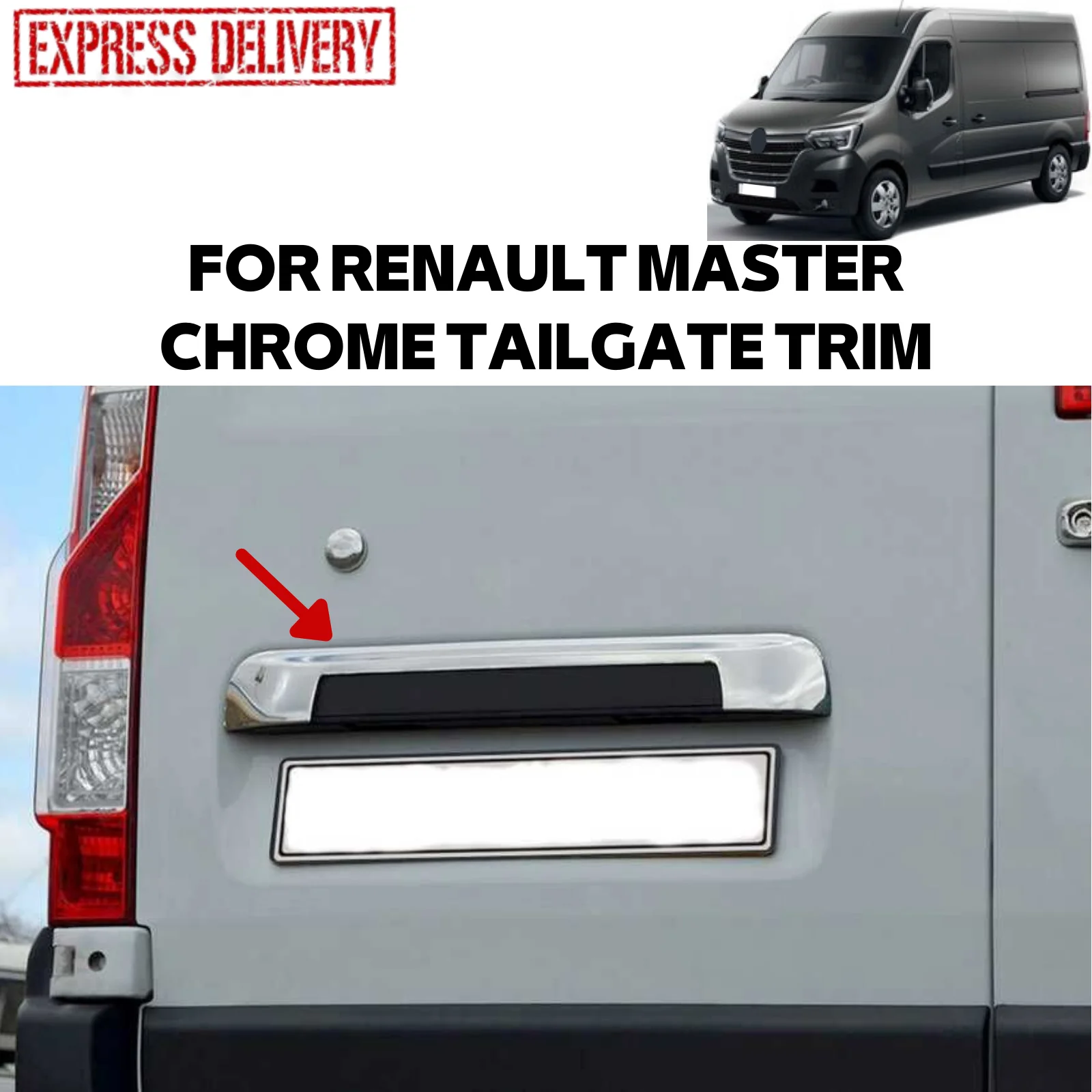 

FOR RENAULT MASTER 2010-2021 CHROME TRUNK REAR HANDLE TRIM COVER STAINLESS STEEL CAR ACCESSORIE NEW MODEL