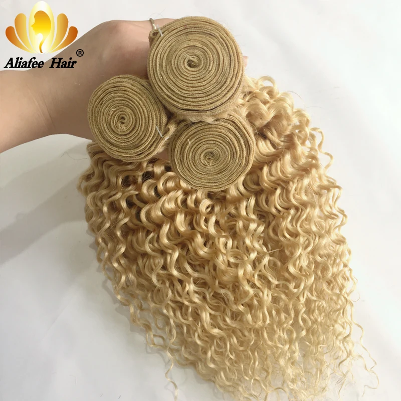 Aliafee 613 цвет волос двойной уток блонд глубокая волна пряди с закрытием или