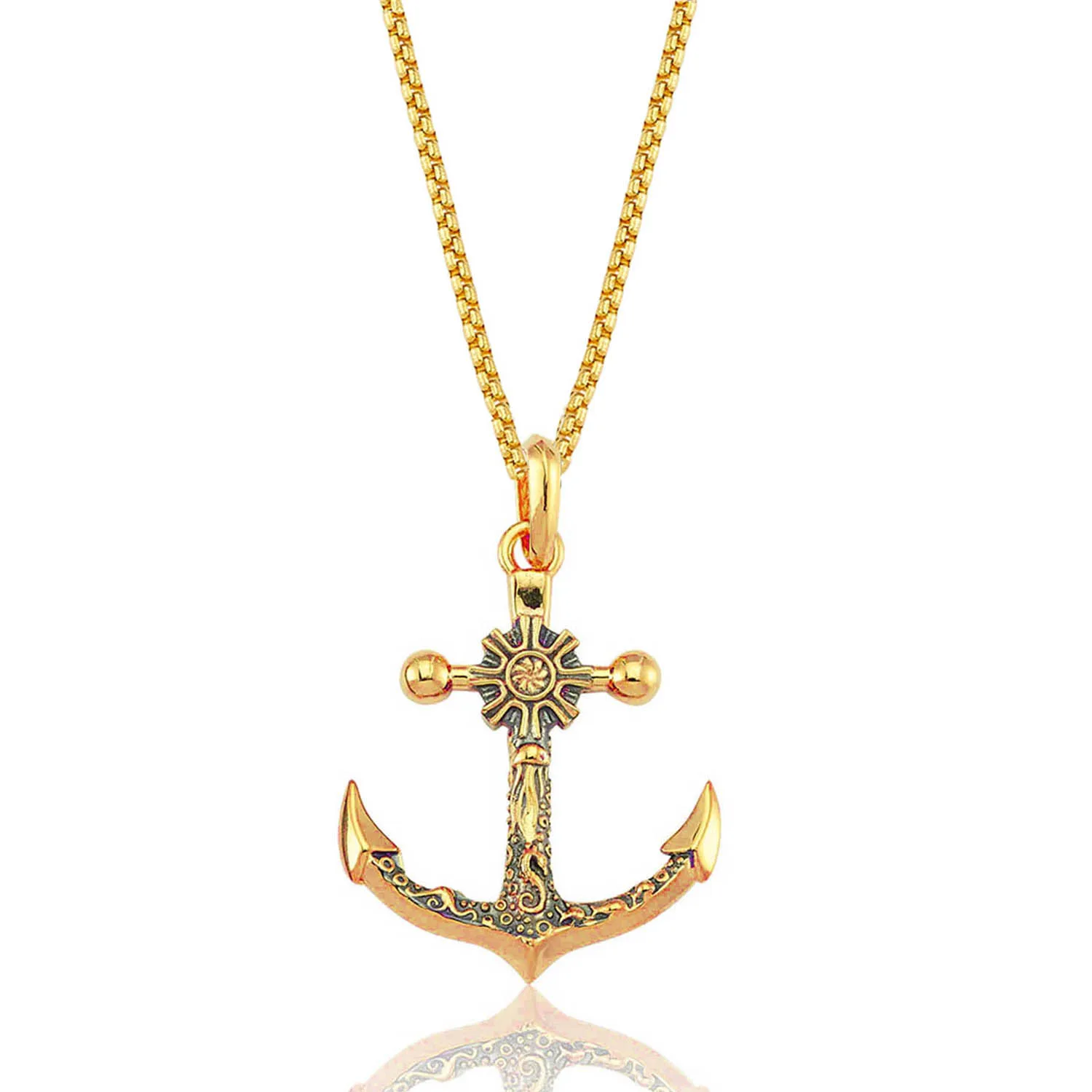 

Lunafer Sailor Anchor Figured, Solid Gold Plated, Sterling Silver Mens Necklace