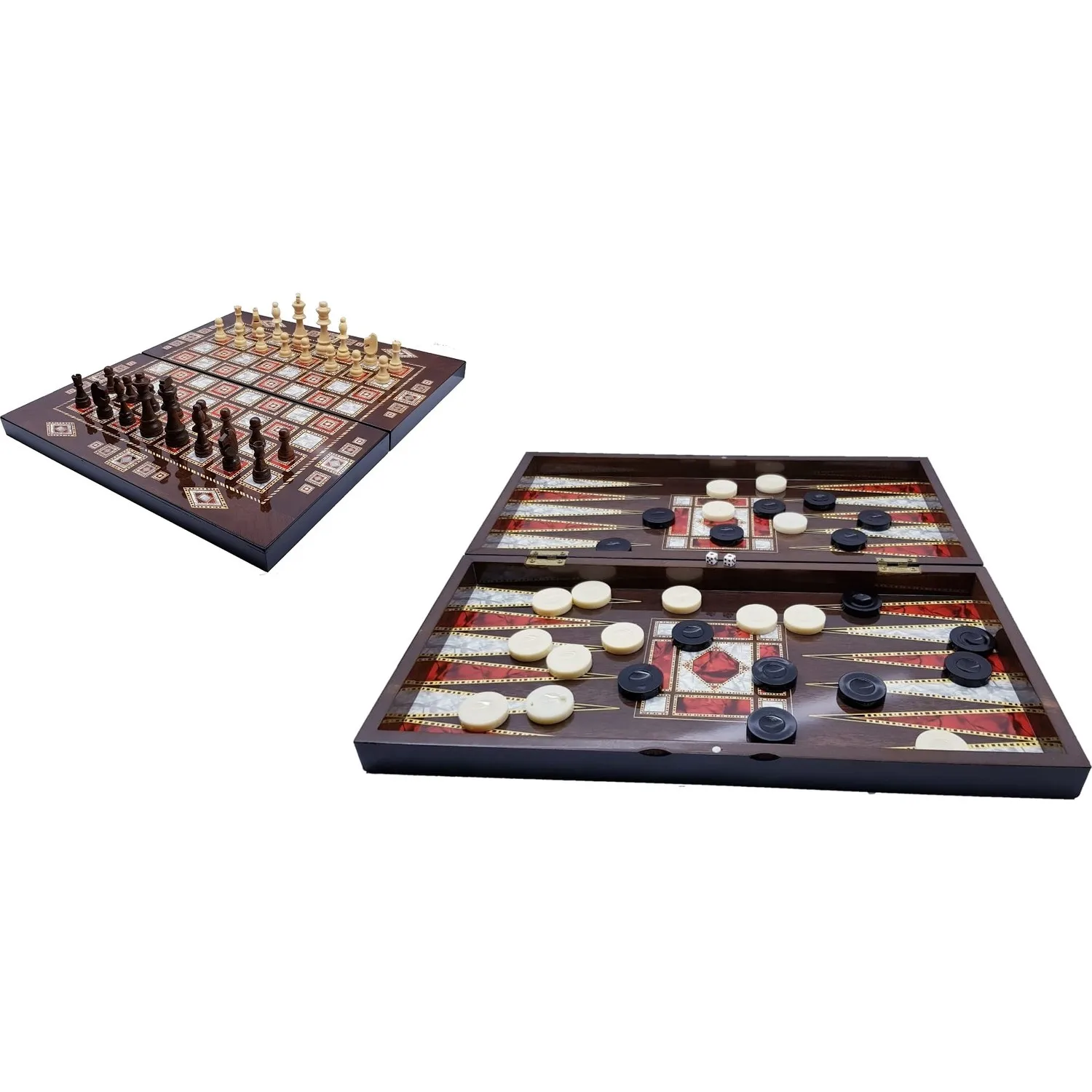 

2 Si A Combination of Backgammon and Chess set Wood Figured (Big size) Mother Of Pearl
