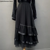 beading midi long skirts womens mesh skirt 2022 lolita spring high waisted asymmetrical high low ruched ruffle skirts rok