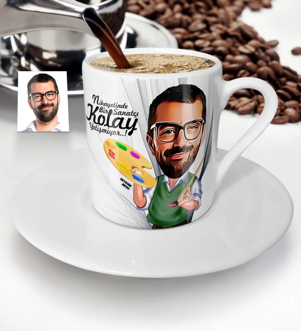 

Personalized Mr Painter Cartoon Turkish coffee Cup-1
