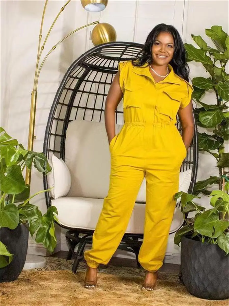 Желтый комбинезон без рукавов с узкими штанами, приталенный, для клубных вечеринок, модный дамский боди с открытым вырезом на груди.