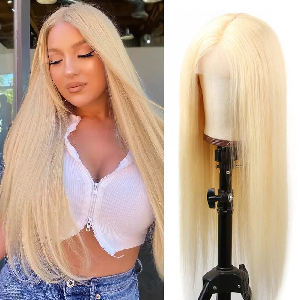 Glueless Pre Plucked Blonde 5x5 Lace Front Human Hair Wig Brazilian Remy Straight 613 Free Part Lace Closure Wigs With Baby Hair