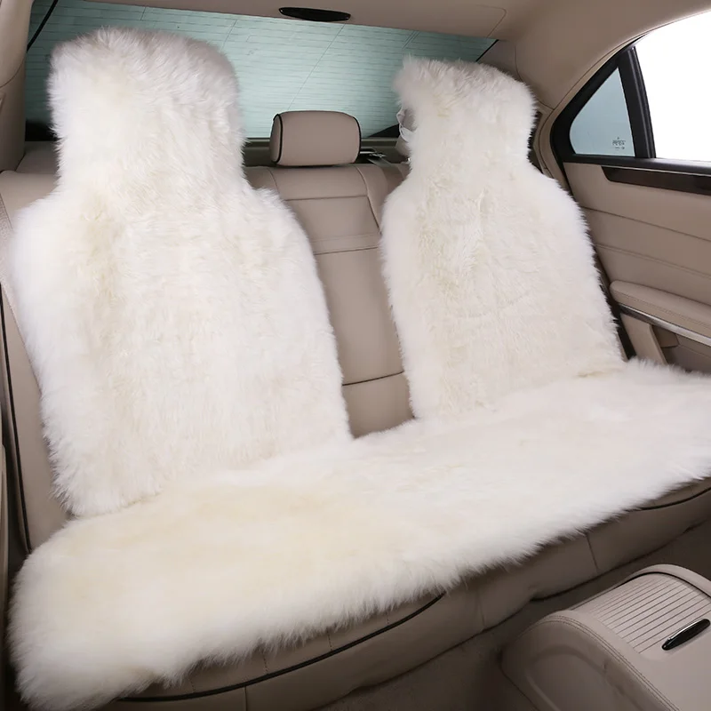 AUTOROWN Natural Australian Sheepskin Car Seat Covers For Front Seat 1pc Universal Size Car Seat Cushions Interior Accessories - Название цвета: white 1pc back seat