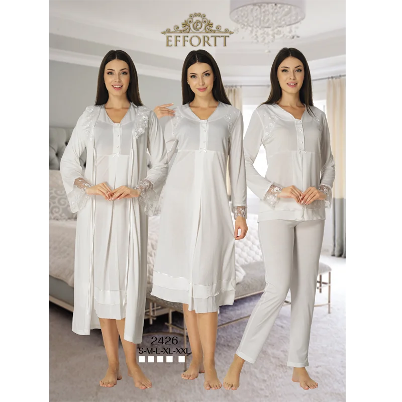 Women's Nightgown, Dressing Gown and Pajamas Set Turkish Cotton Production Lacy Pregnant Comfortable Clothes Soft Fabric enlarge