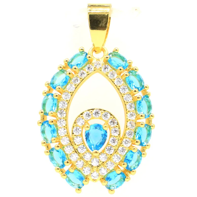 43x20mm Fancy 8.8g Created Swiss Blue Topaz For Women Daily Wear 14K Gold Silver Pendant Earrings | Украшения и аксессуары