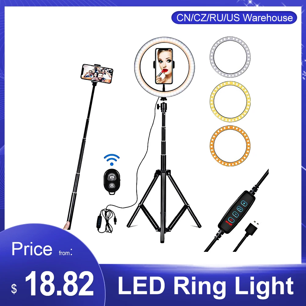 

26cm Fill Light Ring Light LED Light Fold Fill Light for Photography Live Stream Makeup Light with Tripod Stand Remote Shutter