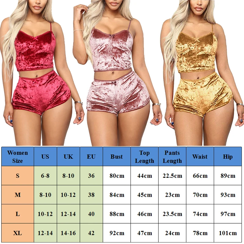 

Sexy Womens Strap Velvet Two-piece Sleepwear Set Ladies Summer Lace Nightwear Pajamas Chemise Set Nightdress Underwear