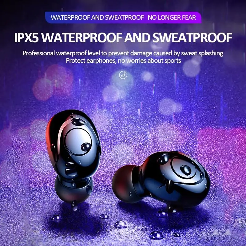 구매 50SETS TWS 무선 블루투스 미니 헤드폰 방수 스테레오 스포츠 이어 버드 소음 제거 이어폰 핸즈프리 마이크