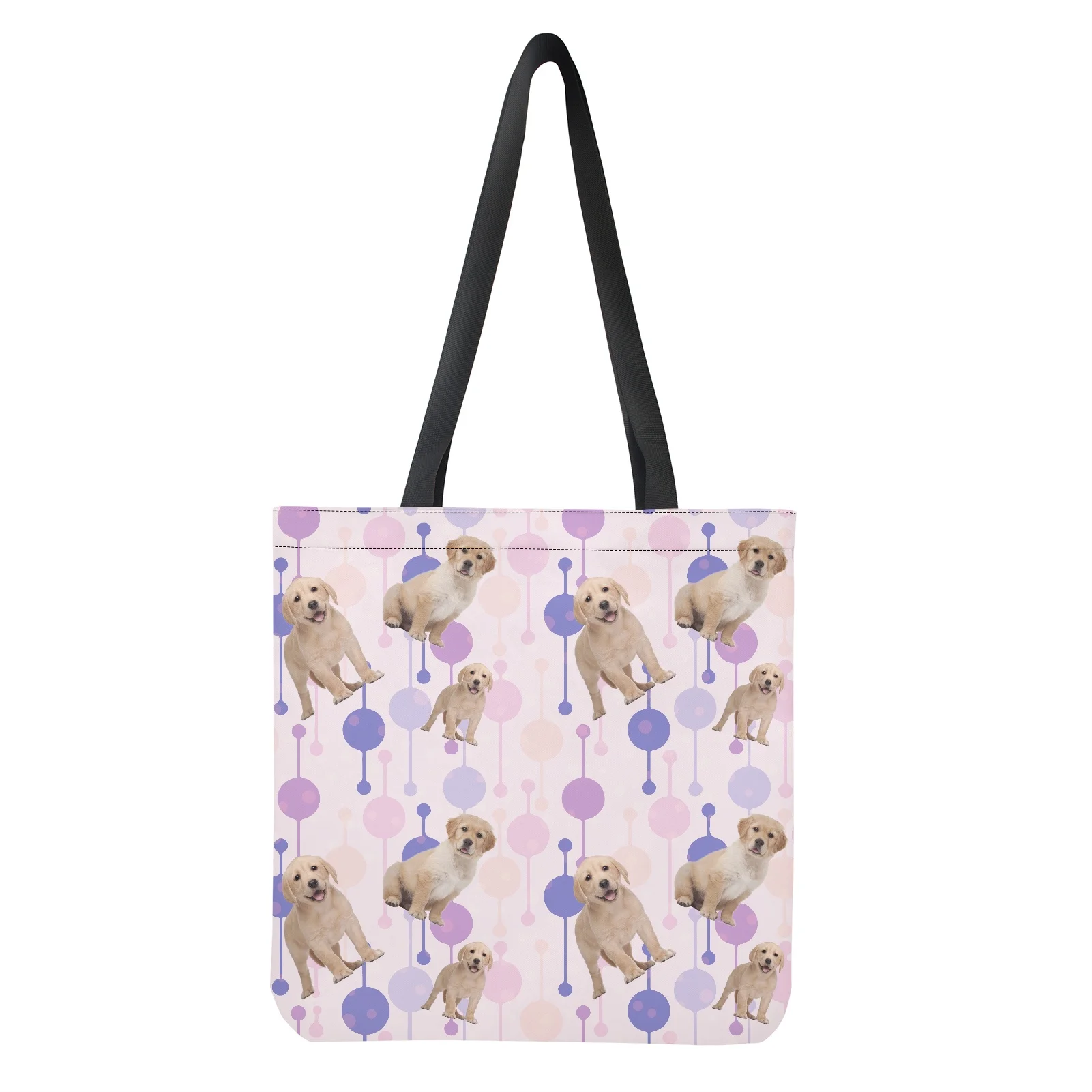 

Canvas Bag Corgi /Golden Retriever Dog and Wave Dots Pattern Shopper Bag Women's Handbag High-capacity Shopping Bag Tote Bag