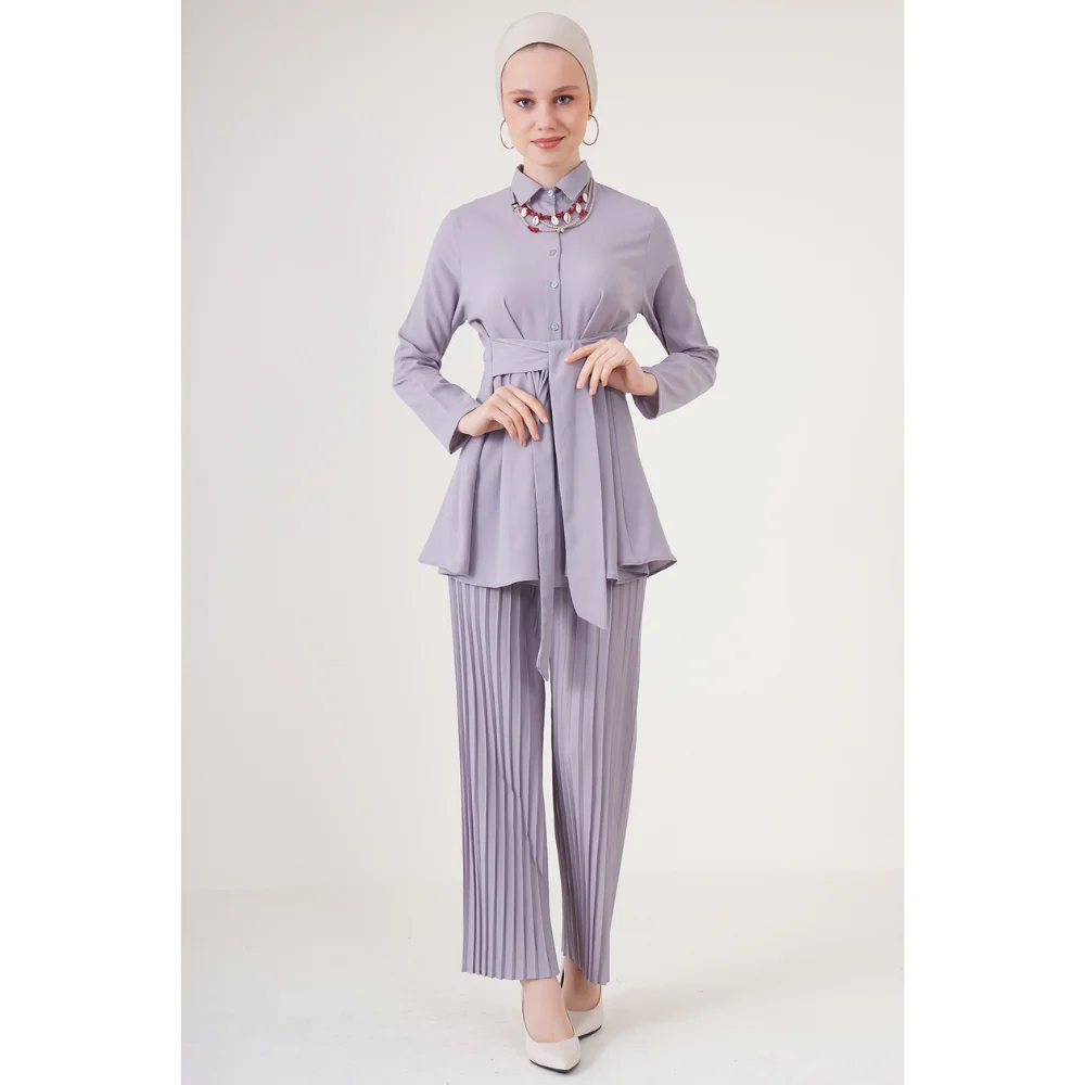 Front Belted Pleated Double Hijab Suit Trend Moda abaya muslim dress women kaftan open abaya long dress african dresses for wome