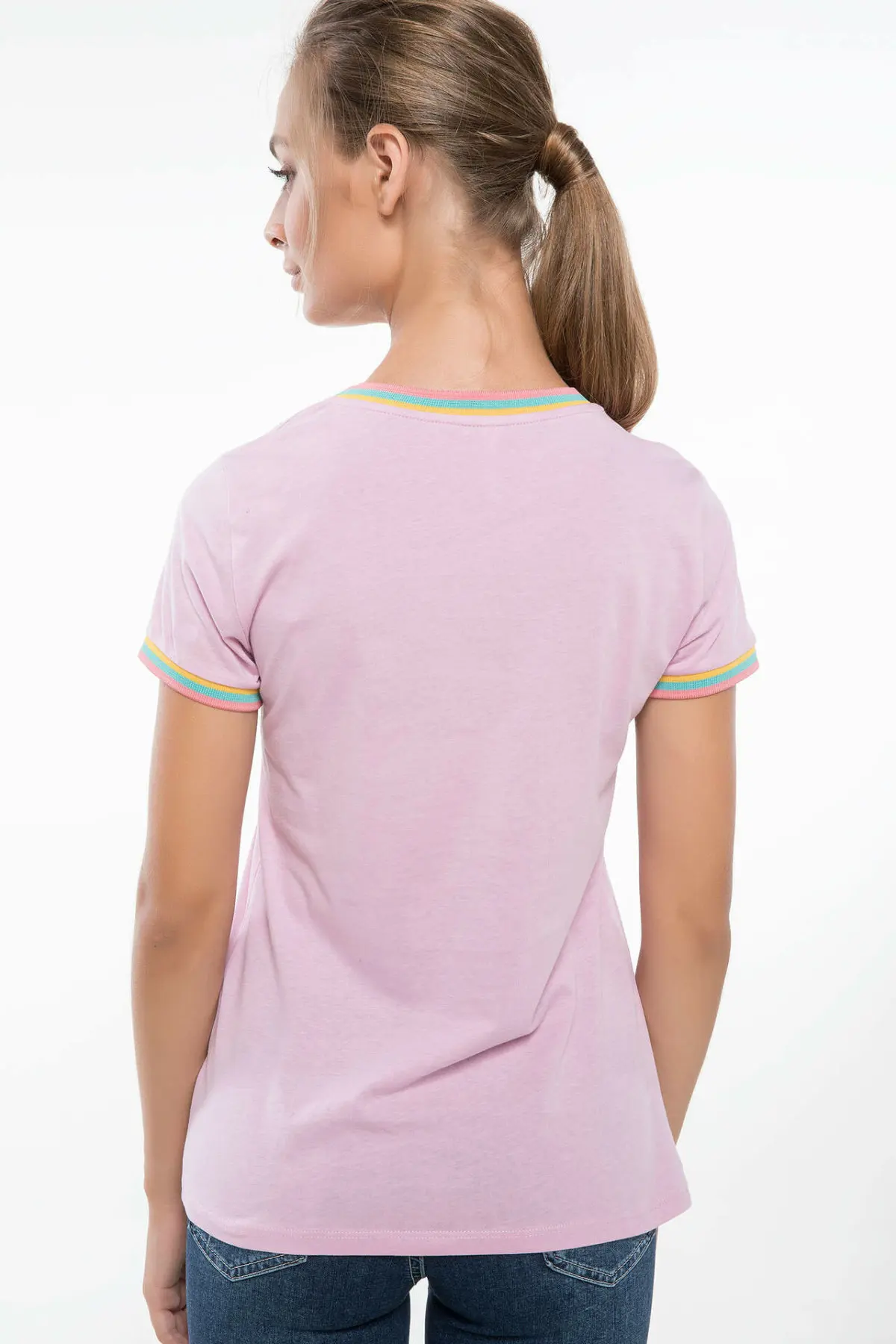 DeFacto Женская модная свободная футболка с круглым вырезом и коротким рукавом