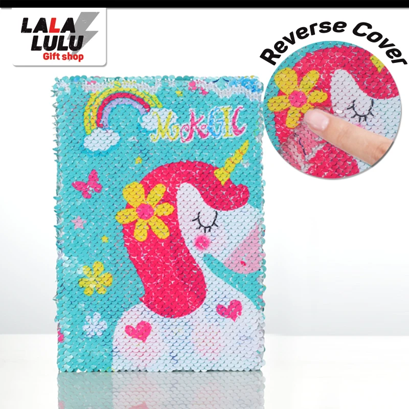 Lalalulu children Unicorn and Flamingo Cute Reversible Sequin Notebook Diary creative kid girls' School Stationery Book | Игрушки и