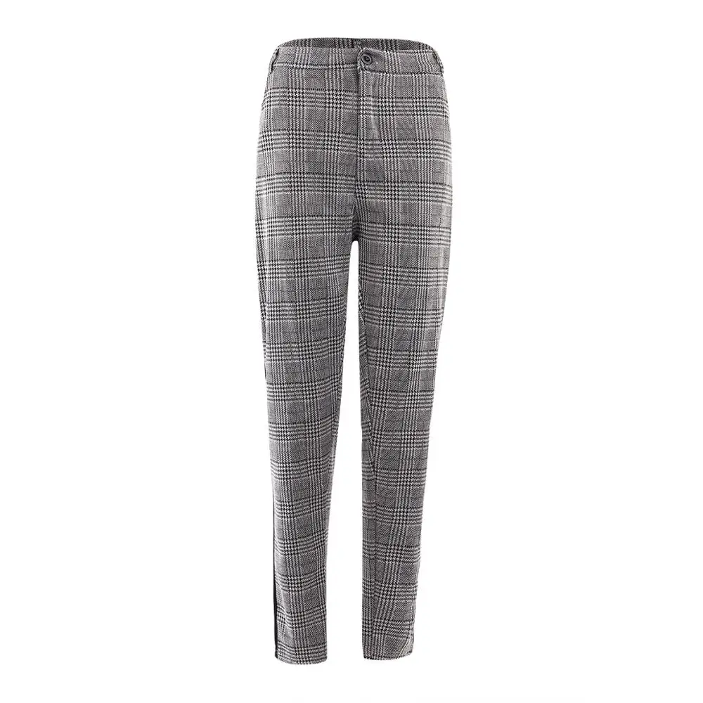 Мужские брюки в клетку повседневные облегающие карандаш с карманами на молнии
