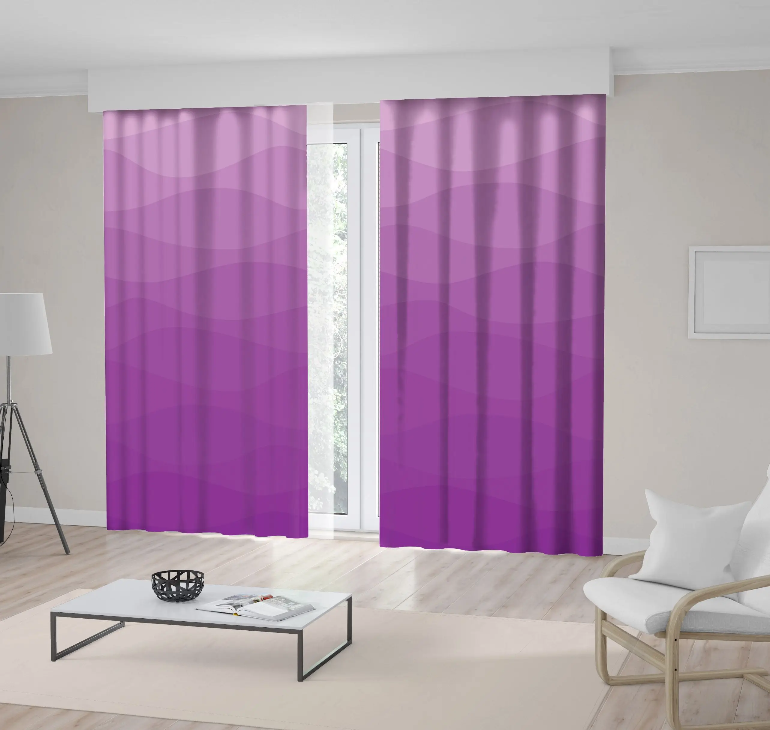 

Curtain Ombre Color Waves Pattern Gradual Wavy Purple Violet Lilac Monochrome Minimalist Decor Art Print
